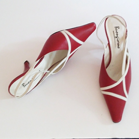 Buongiorno Shoes - Buongiorno Red and White Leather Sling Back Shoes